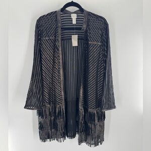 Chico's Gold Shimmer Faux Leather Trim Artisan Duster Cardigan NWT